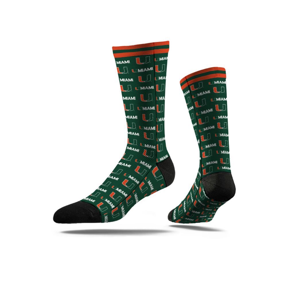 Miami Hurricanes Strideline Step and Repeat Economy Sublimated Crew Socks - Green