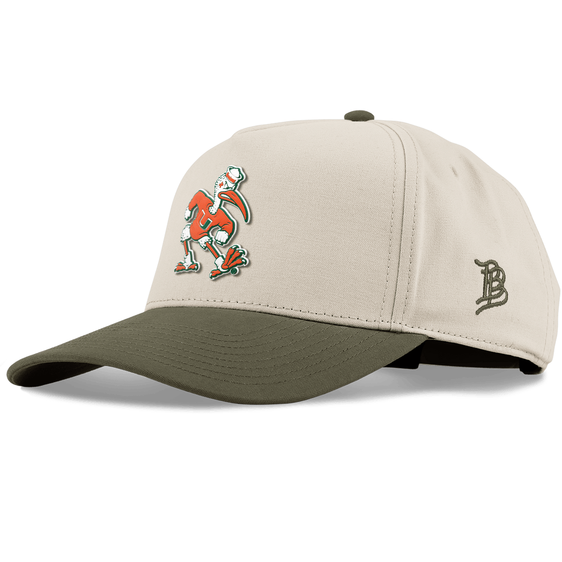 Miami Hurricanes Branded Bills "Sebastian the Ibis" Curved 5 Panel Canvas Hat - Beige