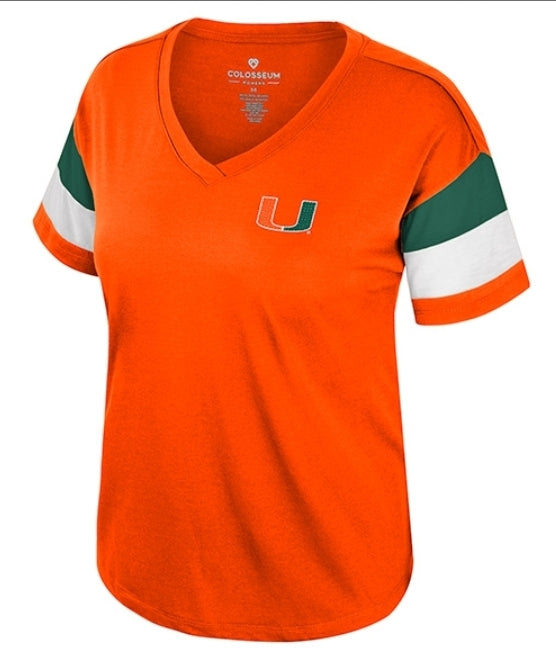 Miami Hurricanes Colosseum Women's Sparkle V-Neck T-Shirt - Orange