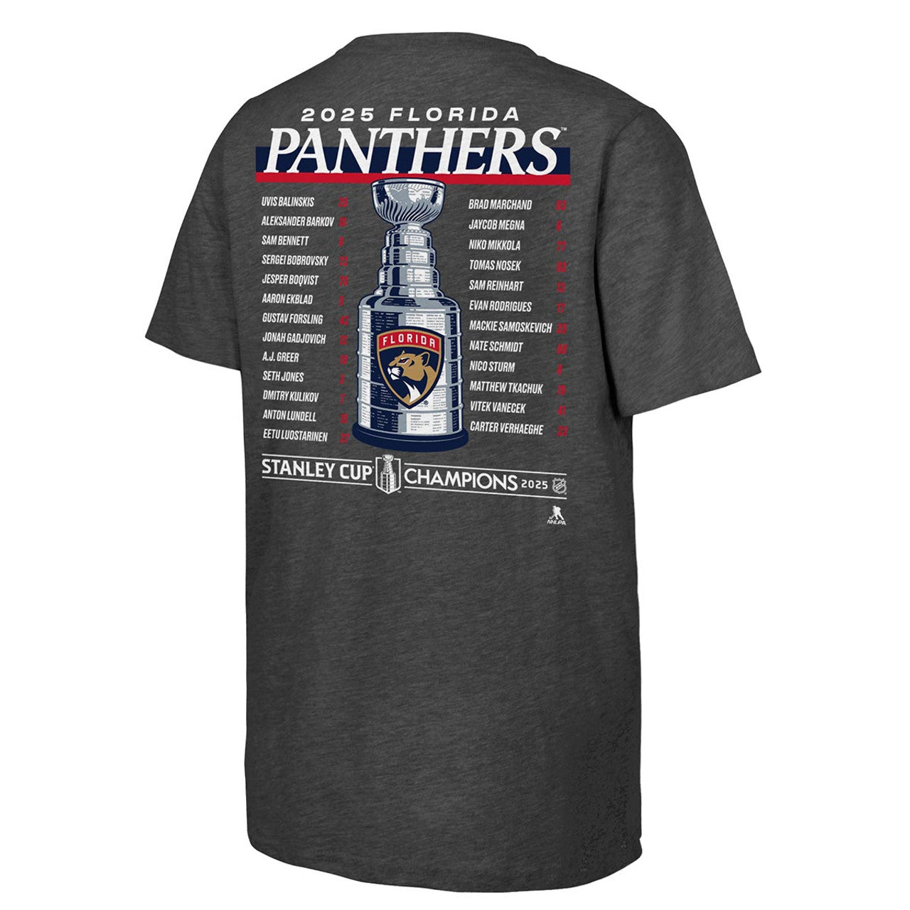 Florida Panthers Youth 2025 Stanley Cup Champions Roster T-Shirt - Charcoal