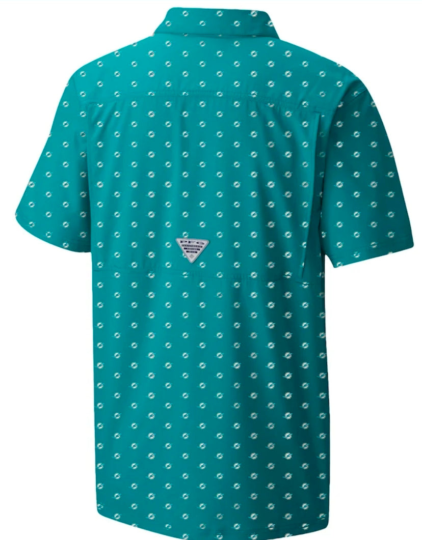 Miami Dolphins Columbia PFG Super Slack Tide Micro Print Logos Shirt - Aqua