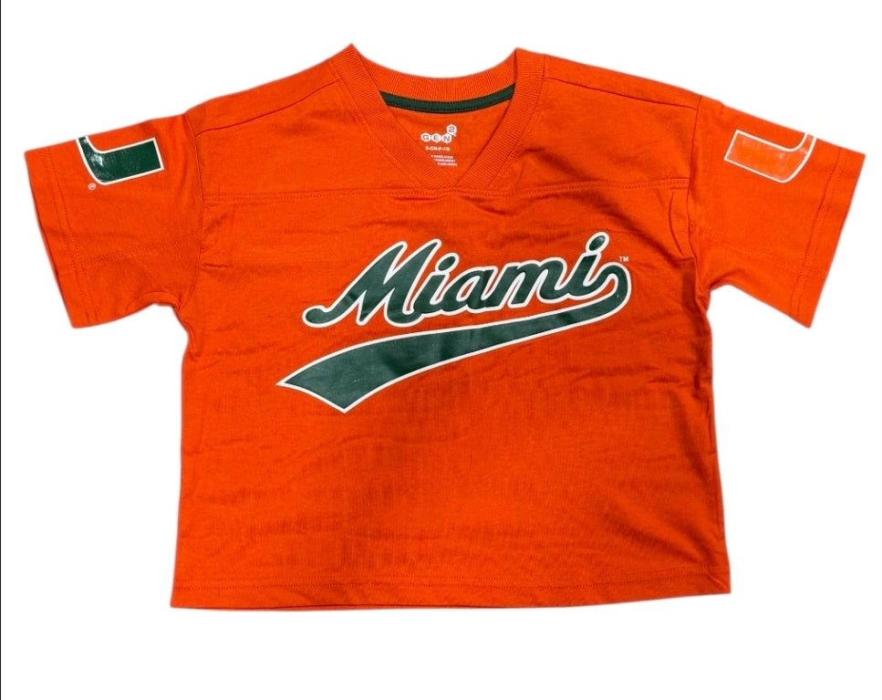 Miami Hurricanes Youth Girls Script Crop T-Shirt - Orange