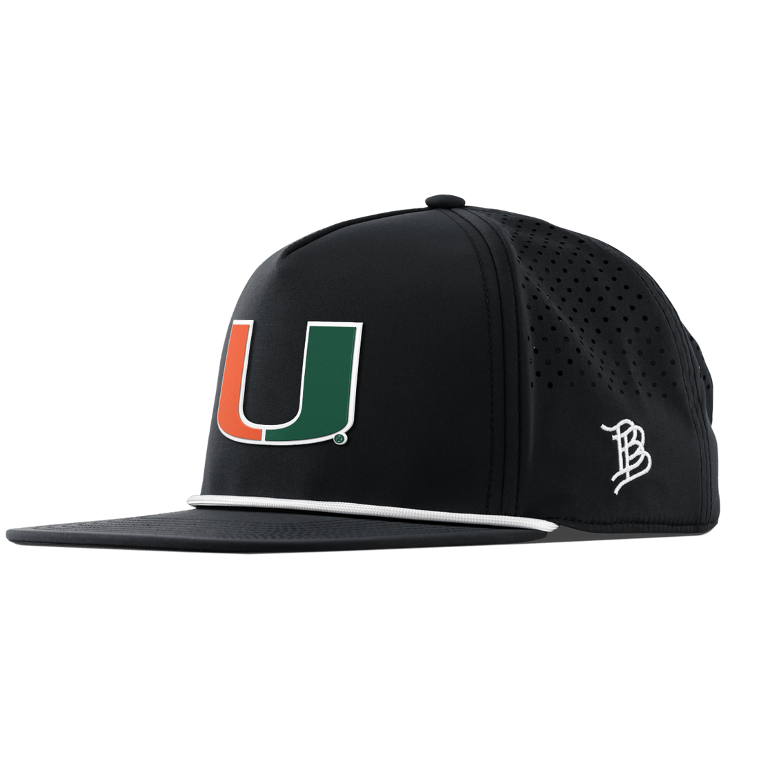 Miami Hurricanes Branded Bills "Miami Team Logo" Flat 5 Panel Rope Hat - Black