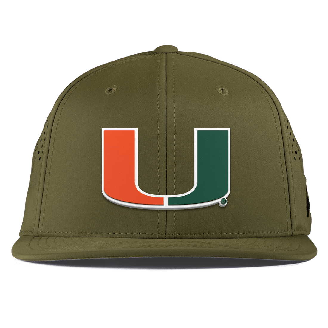 Miami Hurricanes Branded Bills "UMiami Team Logo" Flat Brim Panel Rope Hat - Olive