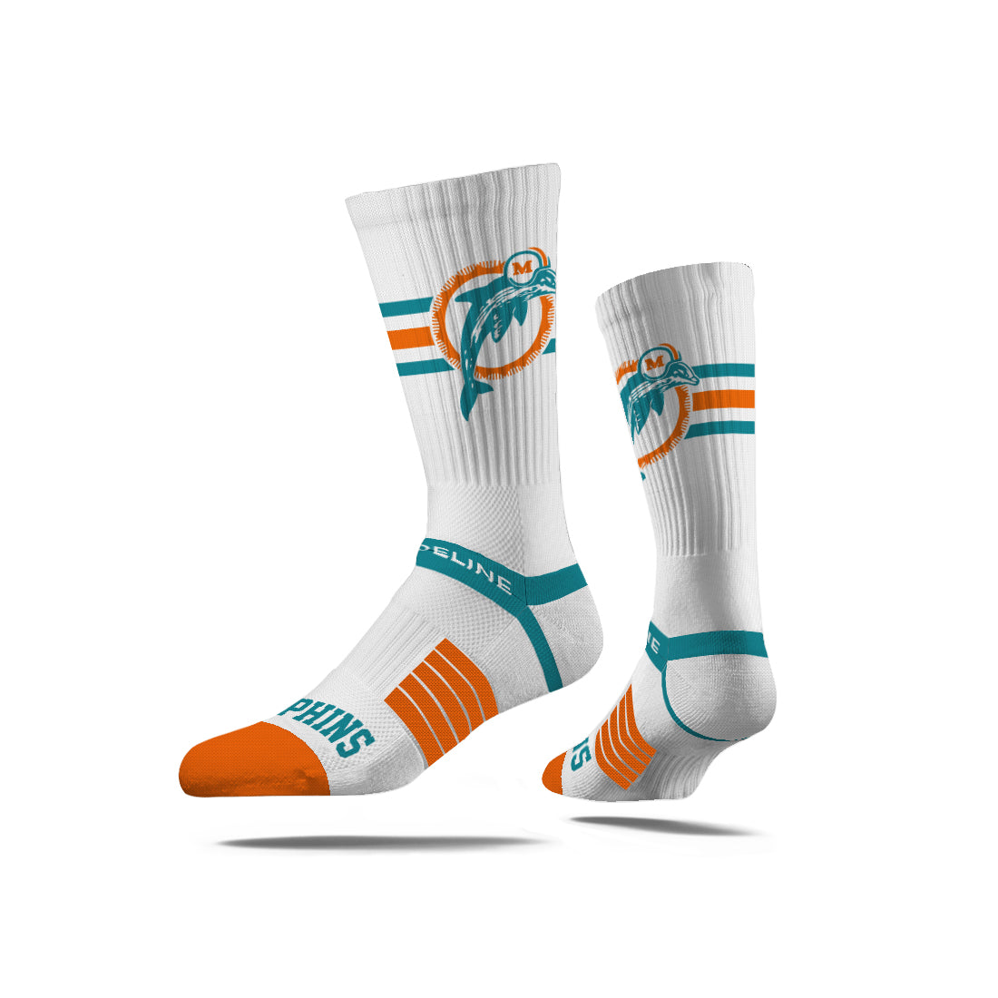 Miami Dolphins Strideline Retro Logo Premium Knit Crew Socks - White