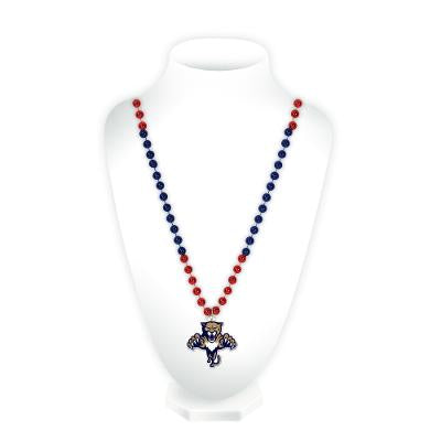 Florida Panthers Sports Beads w/Leaping Cat Medallion Necklace