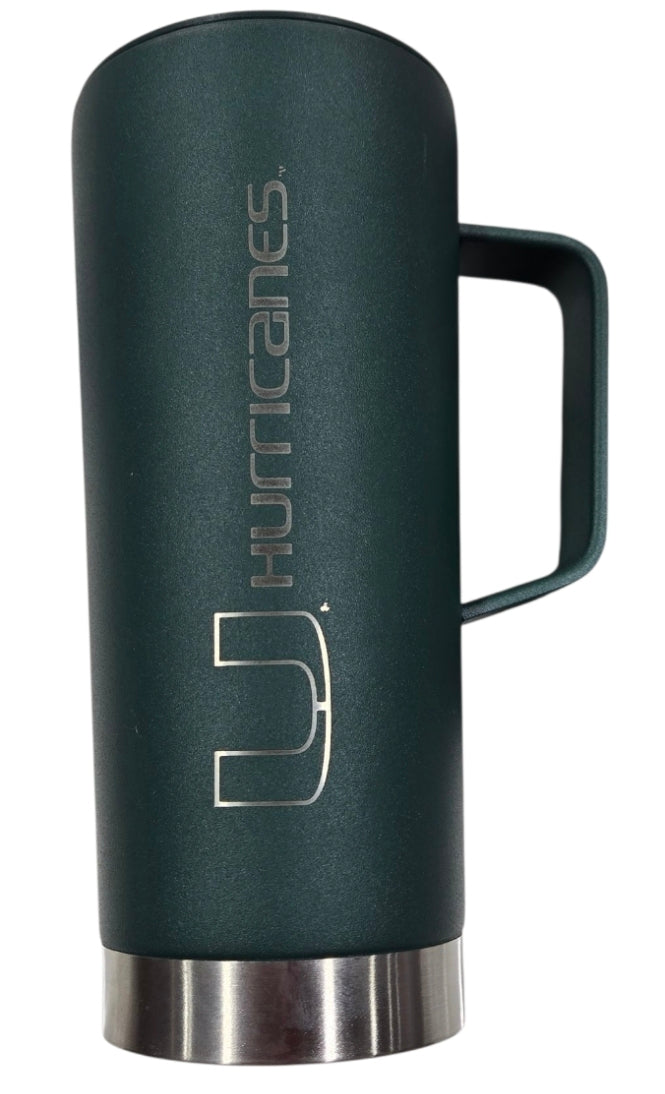 Miami Hurricanes 18 oz Laser Etched Roadie Cup w/Handle - Dark Green