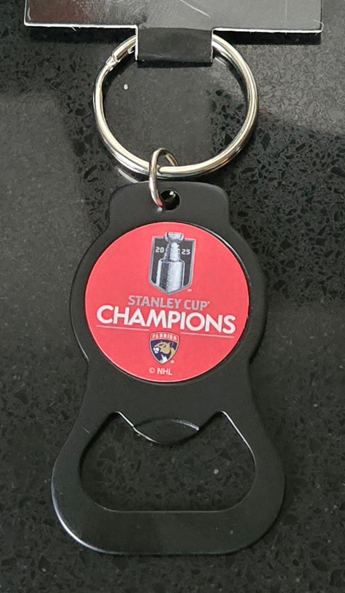 Florida Panthers 2025 Stanley Cup Champions Bottle Opener Key Ring - Black
