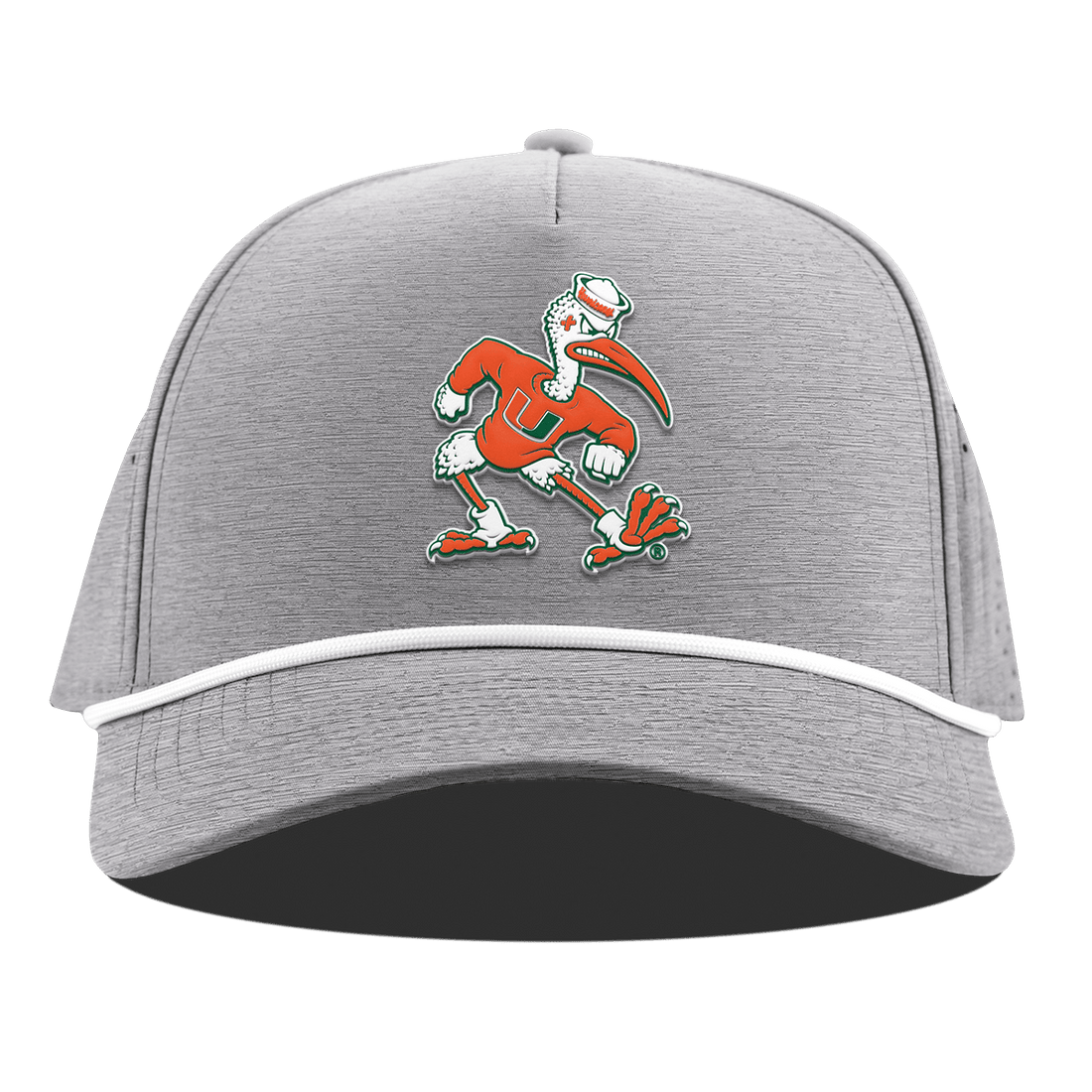 Miami Hurricanes Branded Bills "Sebastian the Ibis" Curved 5 Panel Rope Hat - Grey
