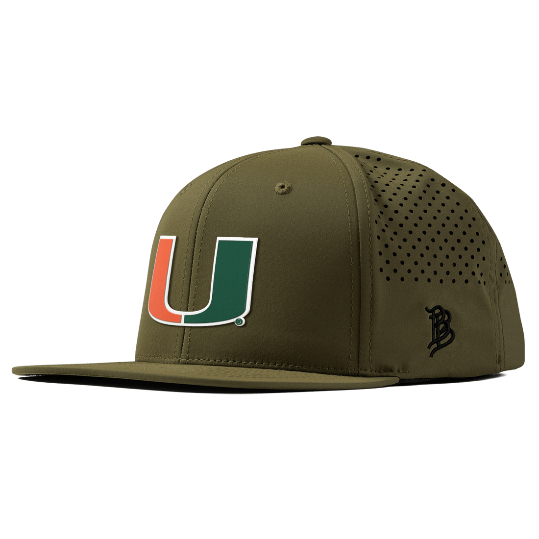 Miami Hurricanes Branded Bills "UMiami Team Logo" Flat Brim Hat - Olive