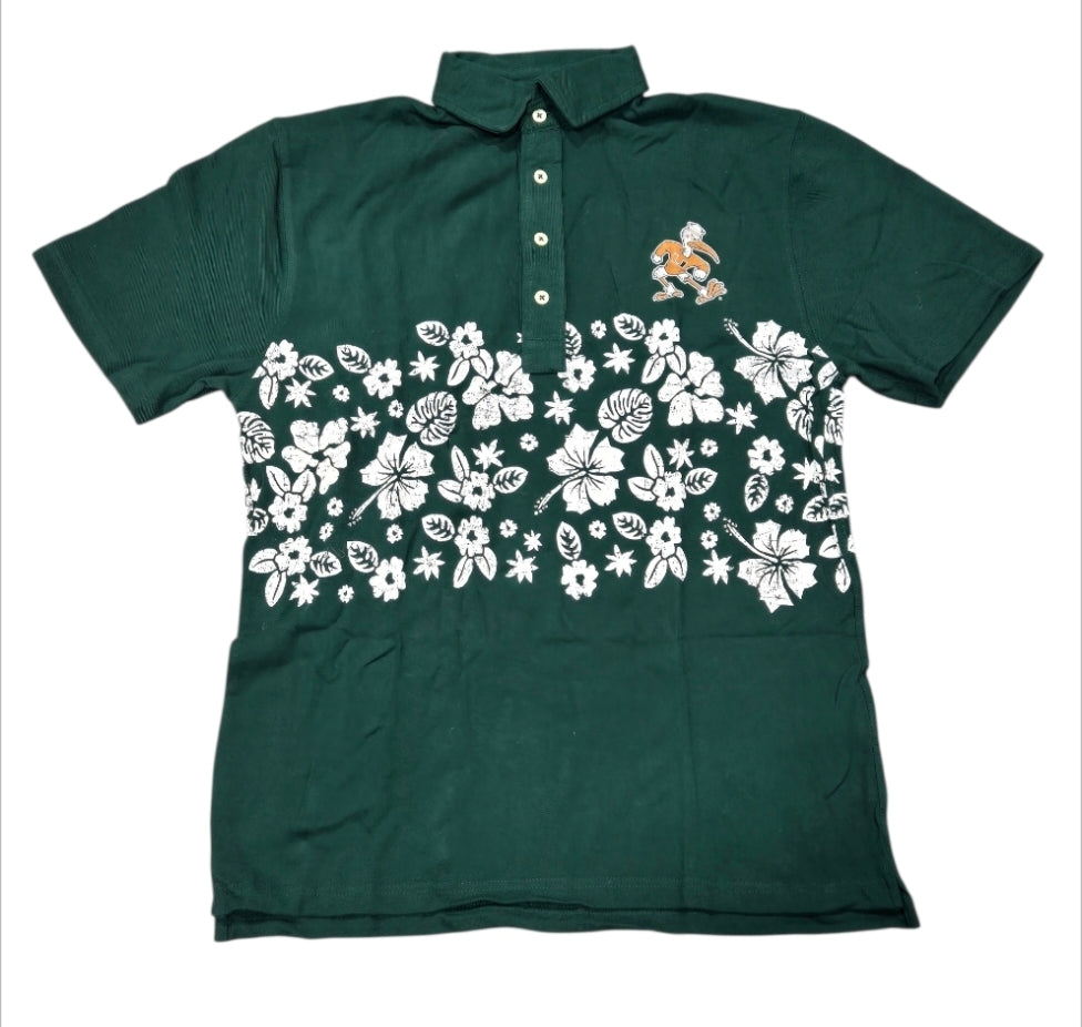 Miami Hurricanes Wes & Willy Floral Polo - Green