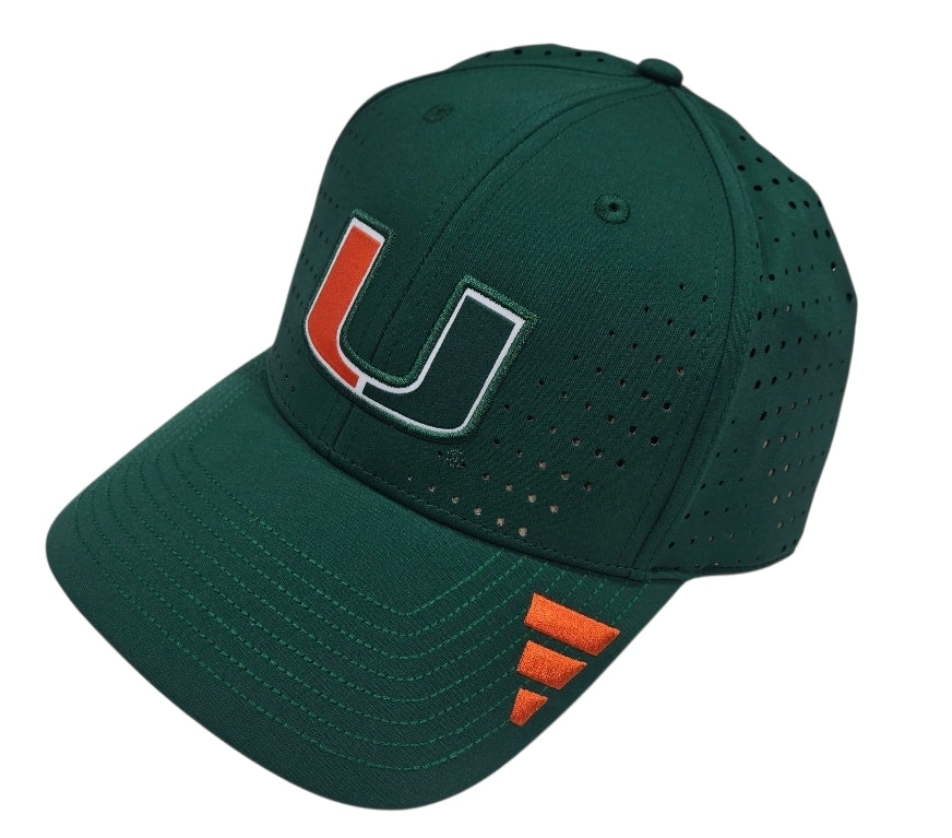 Miami Hurricanes adidas Structured Perforated Adjustable Hat - Green