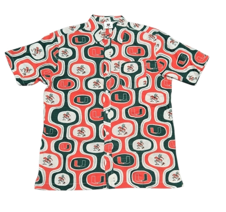 Miami Hurricanes Wes And Willy Cabana Button Up Evergreen Shirt