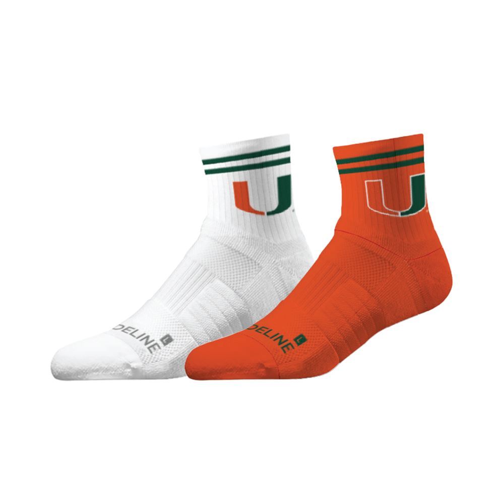 Miami Hurricanes Strideline Primary Logo 2 Pack Economy Half Calf Knit Socks - White & Orange