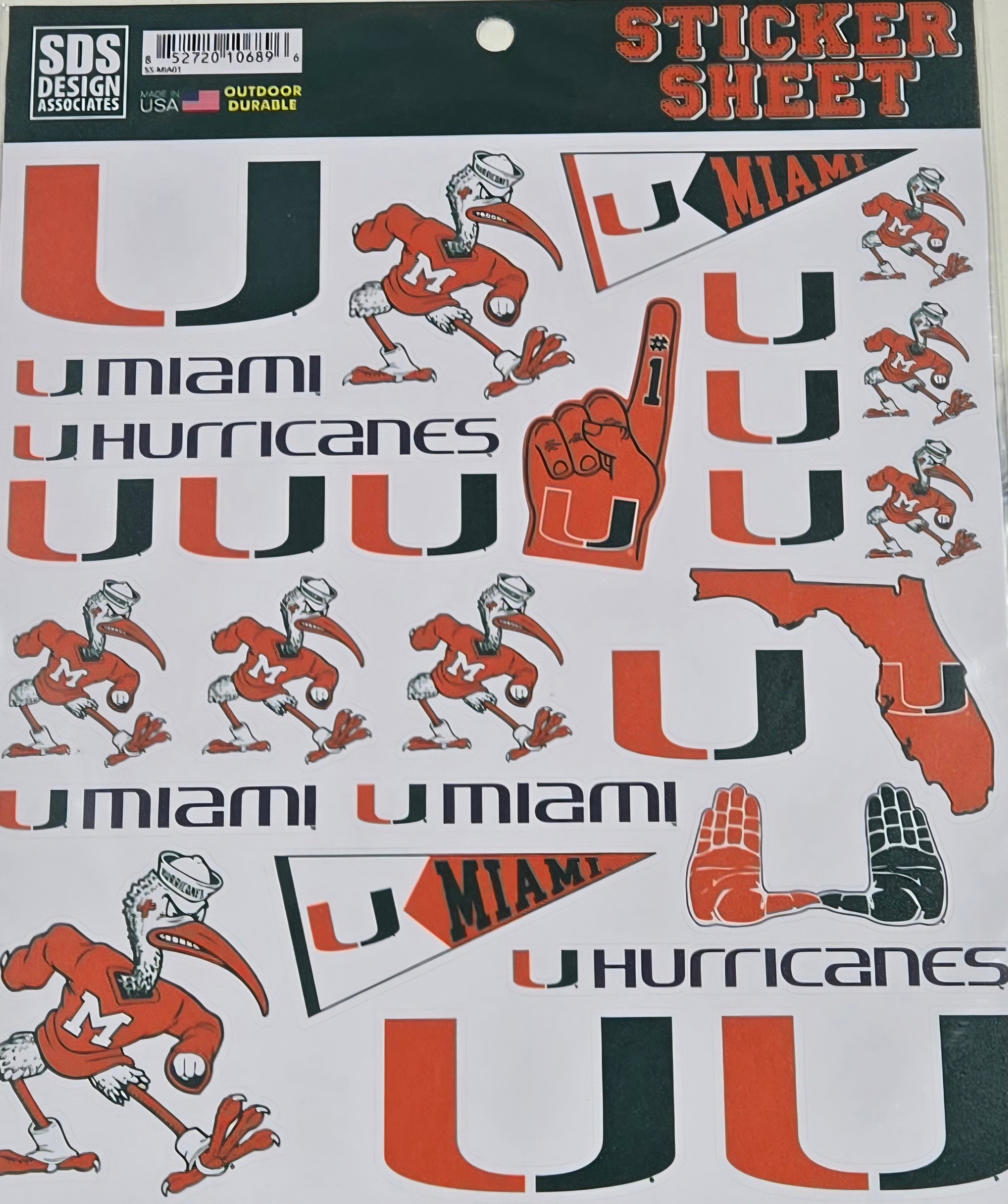 Miami Hurricanes Logos Stickers Sheet - 28 Stickers