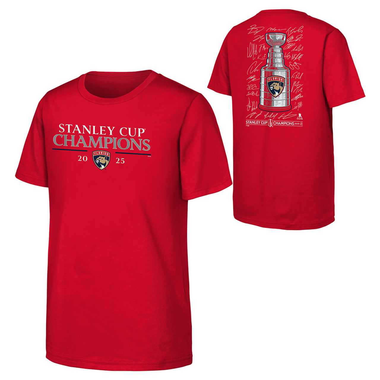 Florida Panthers 2025 Stanley Cup Champions Signature Roster T-Shirt Youth - Red