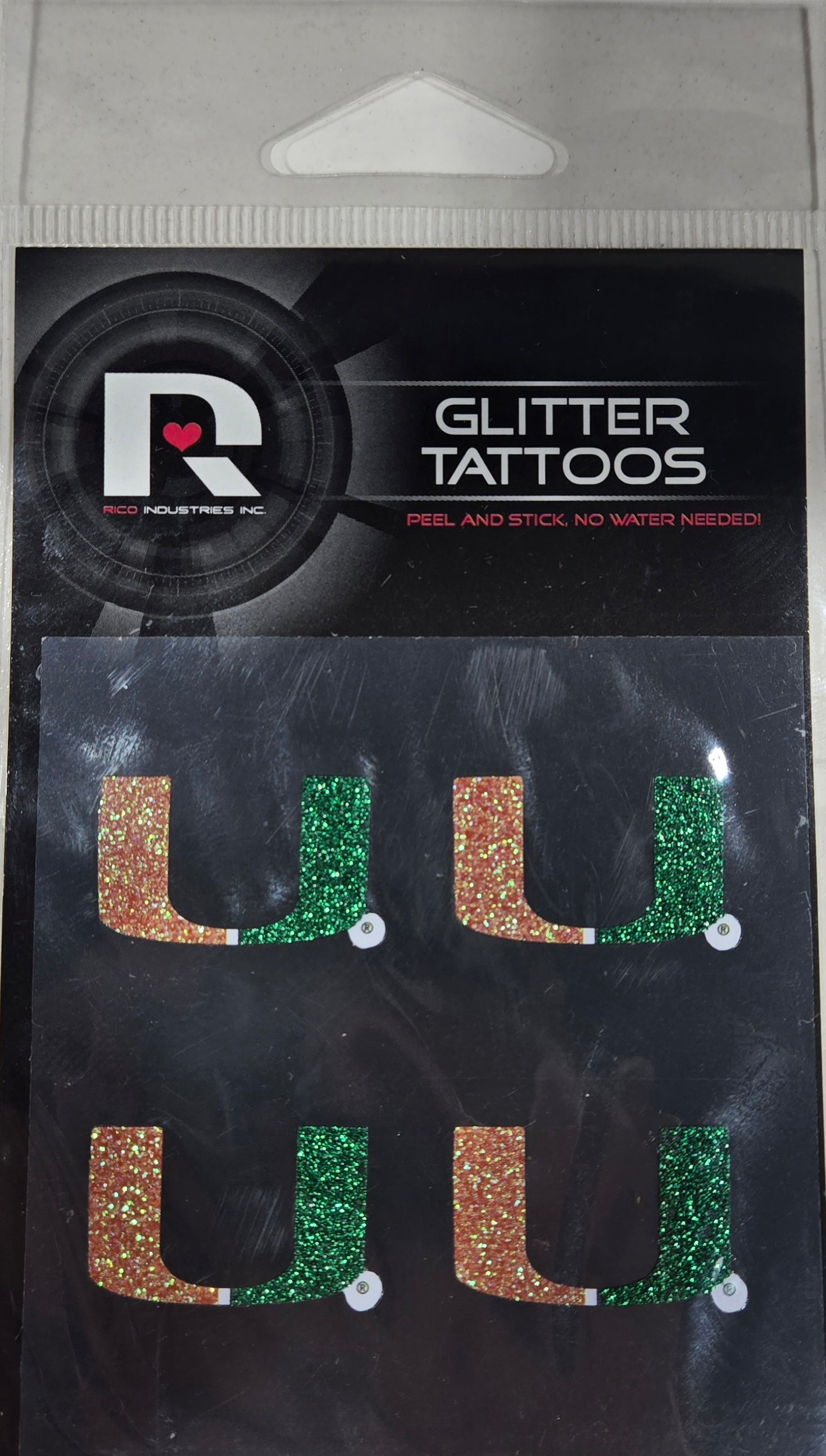 Miami Hurricanes Peel and Stick Glitter Tattoo - 4 Pack