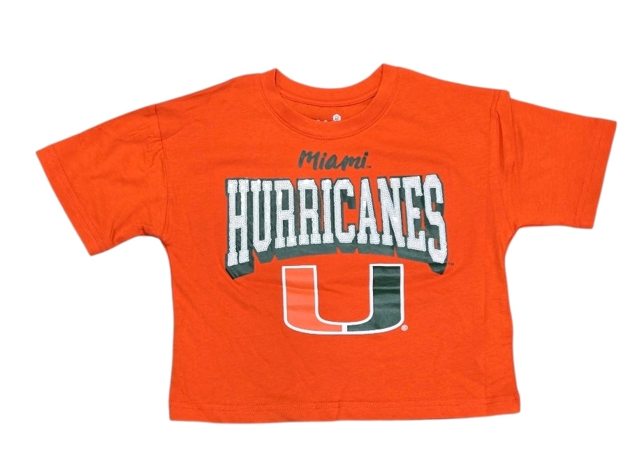 Miami Hurricanes Youth Girls Sequin Cheer Crop T-Shirt - Orange