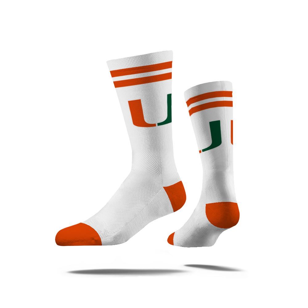 Miami Hurricanes Strideline Primary Logo Economy Knit Crew Socks - White