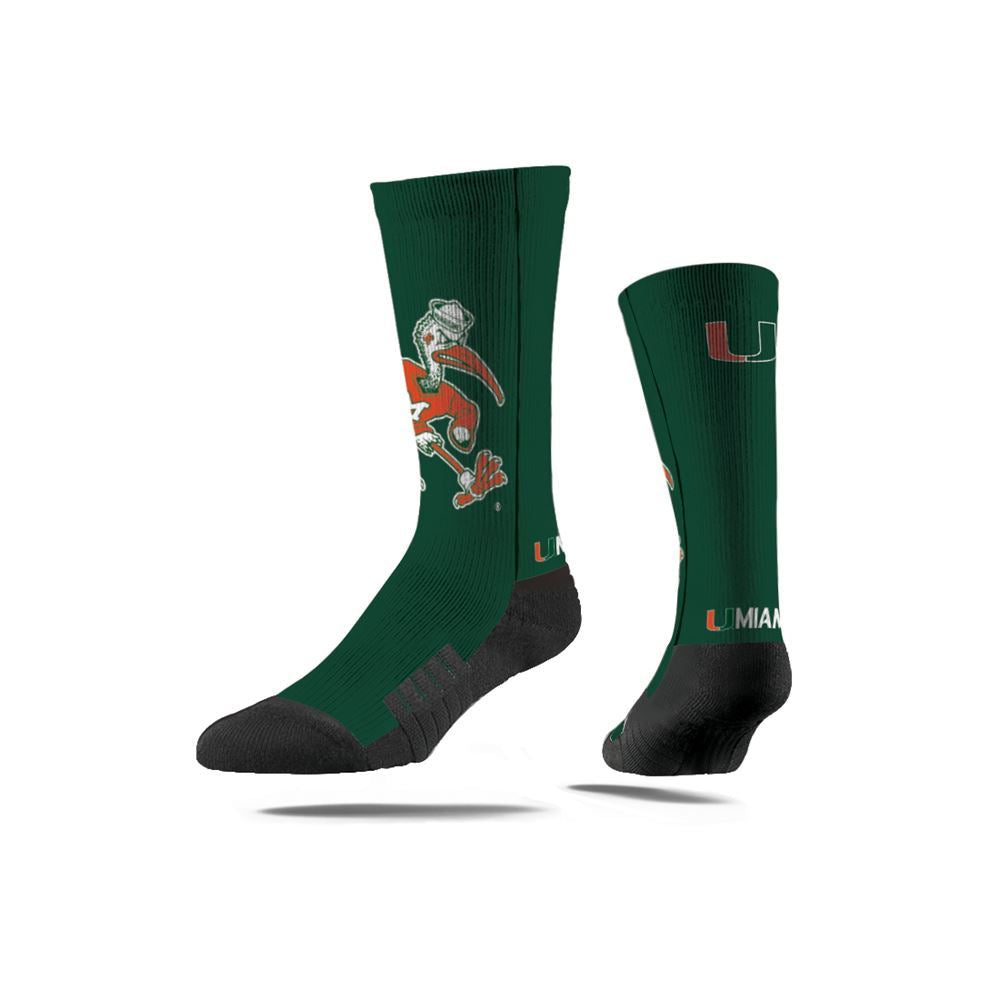 Miami Hurricanes Strideline Sebastian Mascot Sublimated Crew Socks - Green