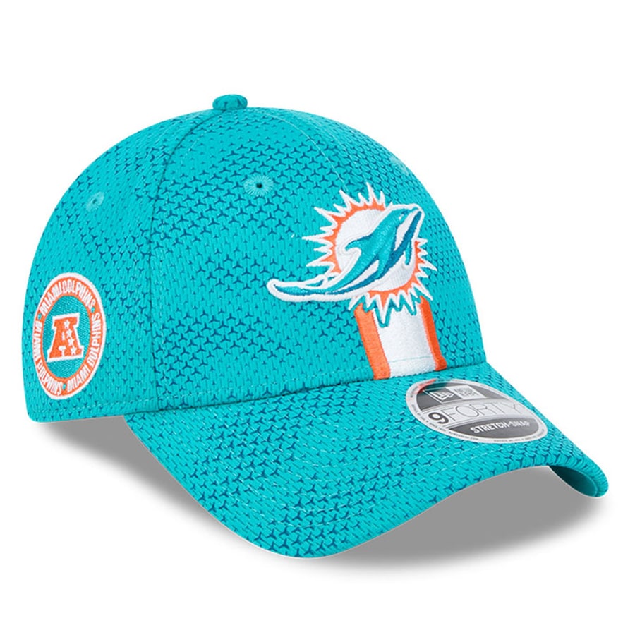 Miami Dolphins New Era 2024 Kids Sideline 9Forty Adjustable Stretch-Snapback Hat - Aqua