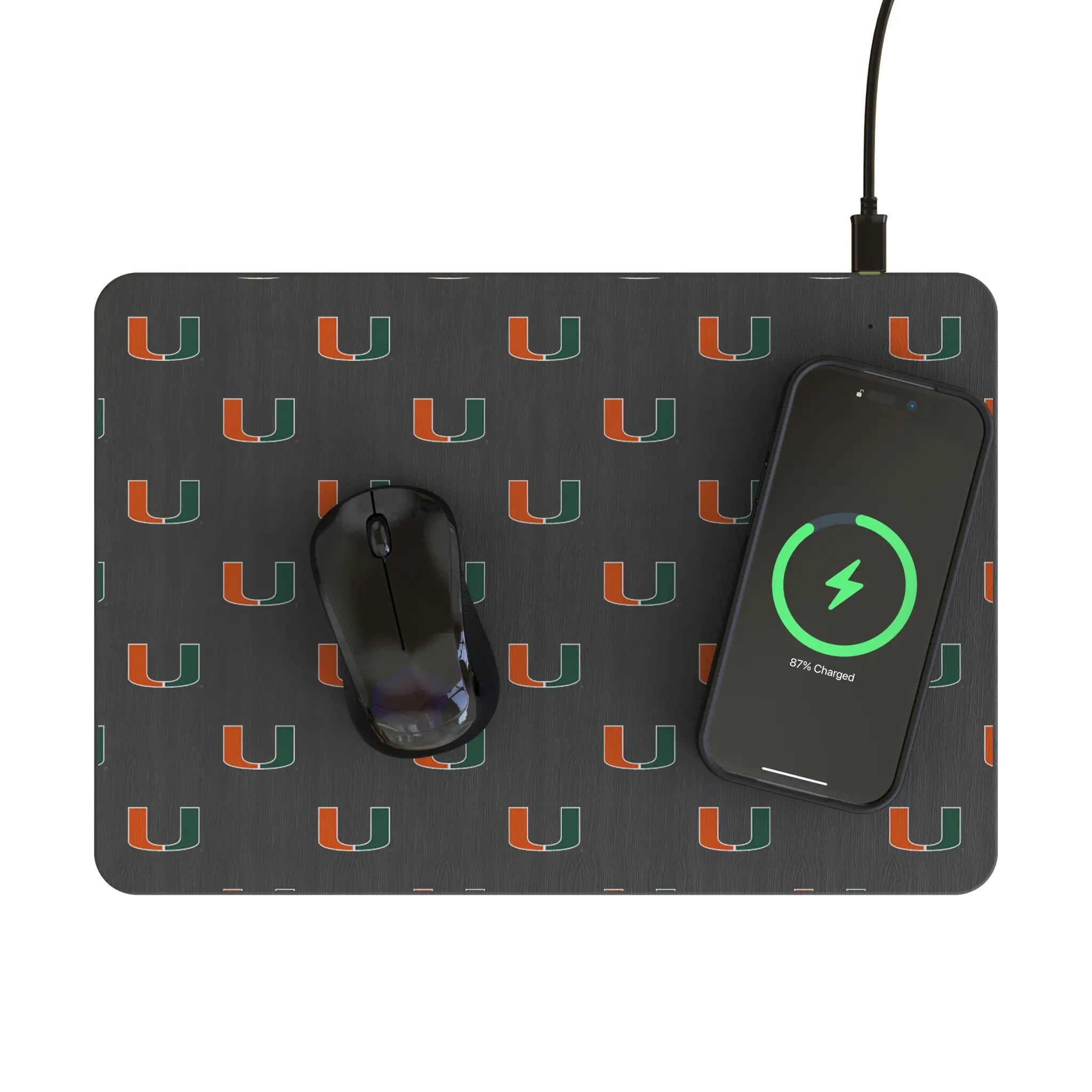 University of Miami Hurricanes Fashion Pattern 15-Watt Wireless Charger and Mouse Pad