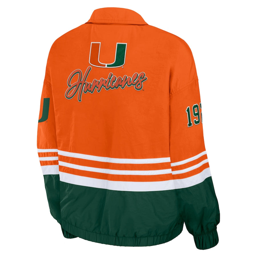 Miami Hurricanes WEAR by Erin Andrews Womens Throwback Windbreaker Jacket - Orange/Green