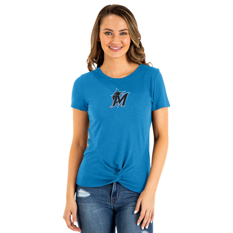 Miami Marlins New Era Womens Front Tied T-Shirt - Miami Blue