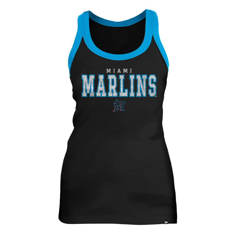 Miami Marlins New Era Womens Bold Print Racerback Tank Top - Black