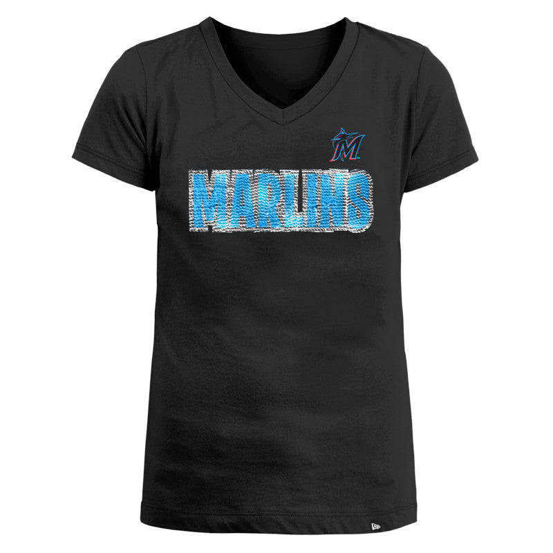Miami Marlins New Era Girls Sequence T-Shirt - Black