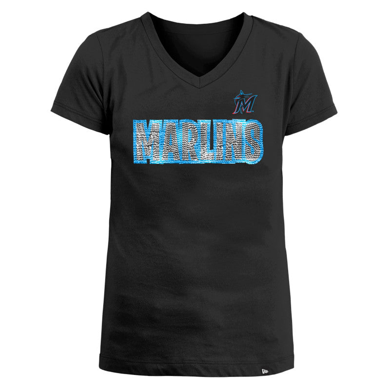Miami Marlins New Era Girls Sequence T-Shirt - Black