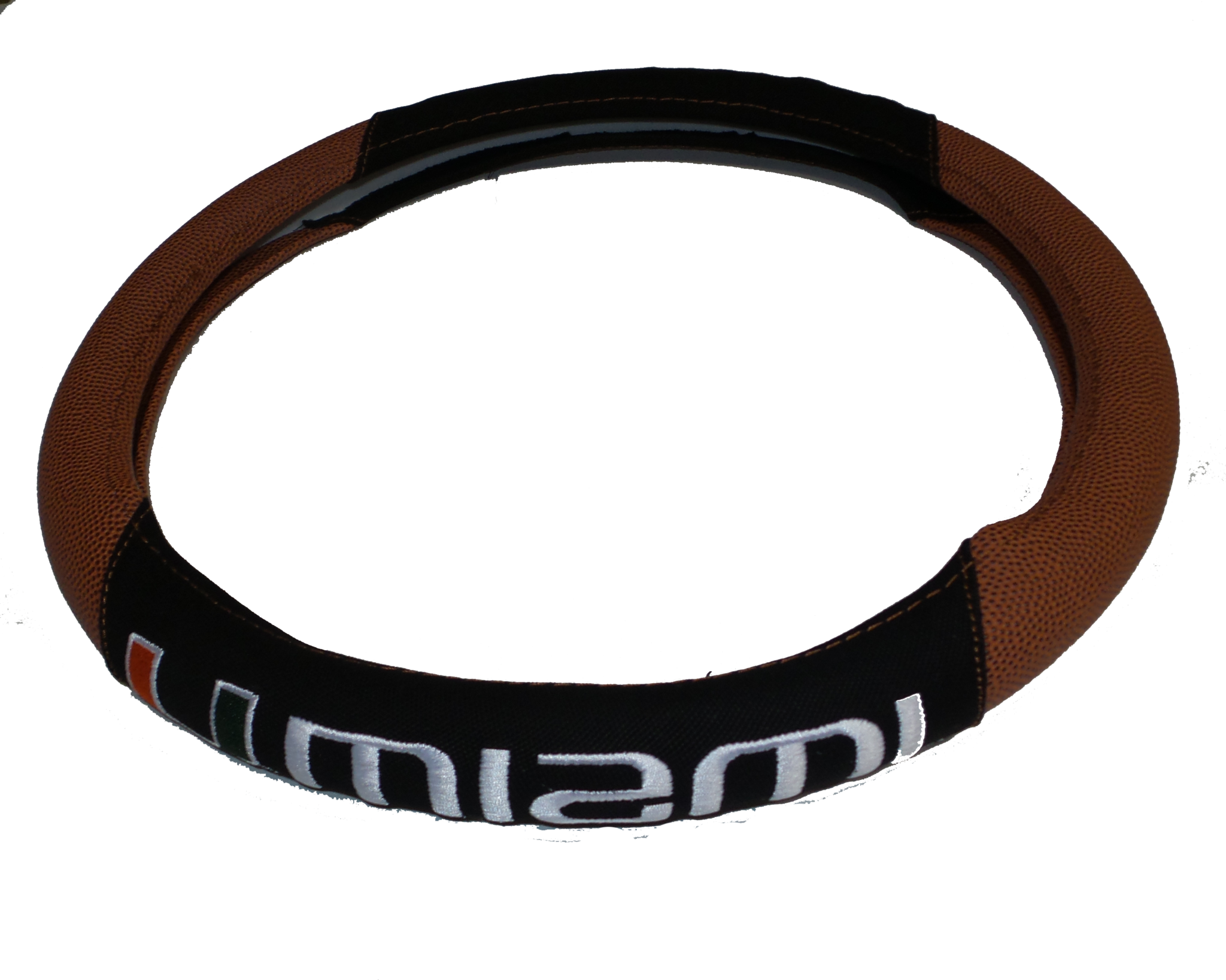 Miami Hurricanes Football Steering Wheel Cover - Brown - CanesWear at Miami FanWear CanesWear at Miami FanWear CanesWear at Miami FanWear