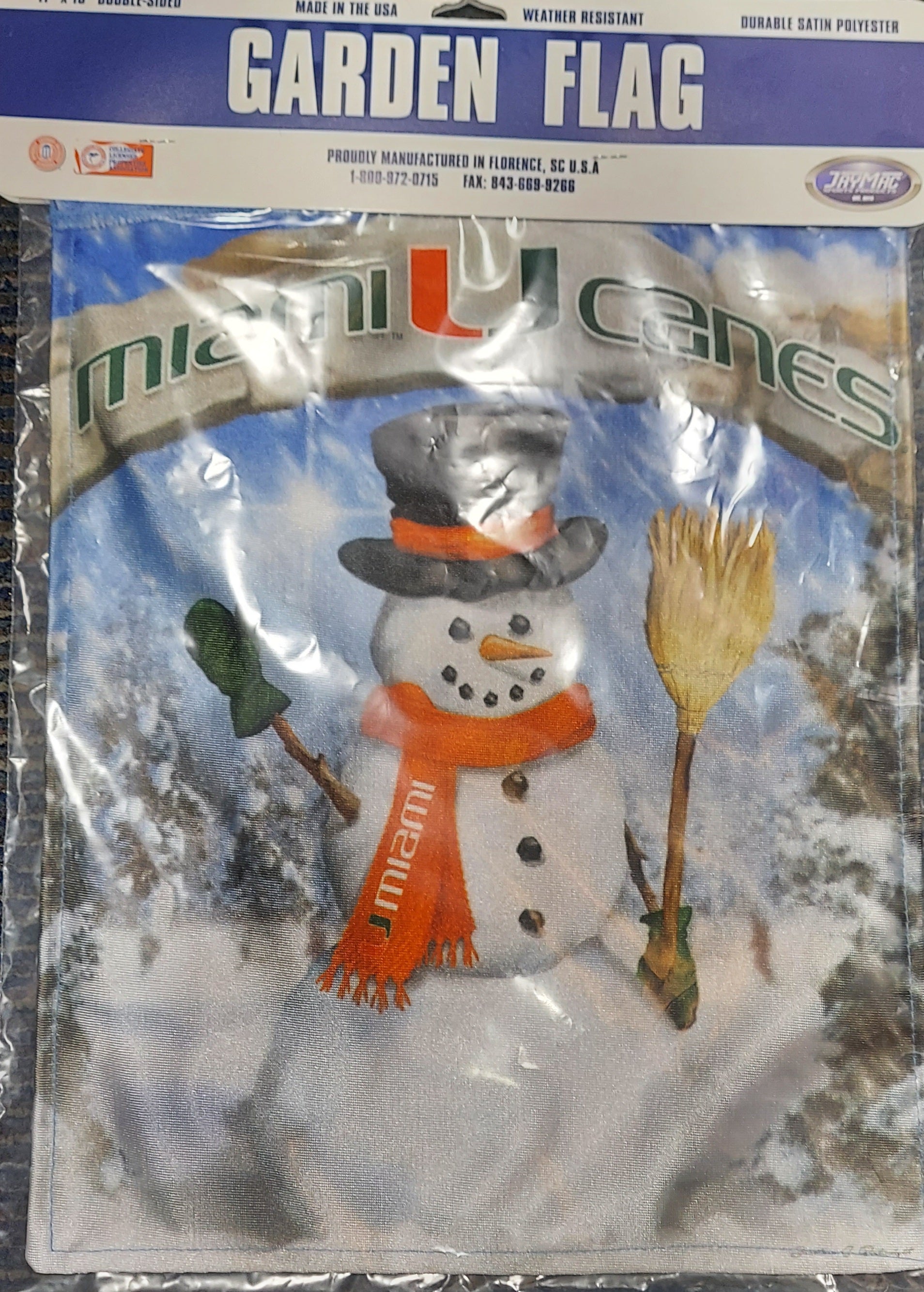 Miami Hurricanes Snowman Garden Flag  11"x16"