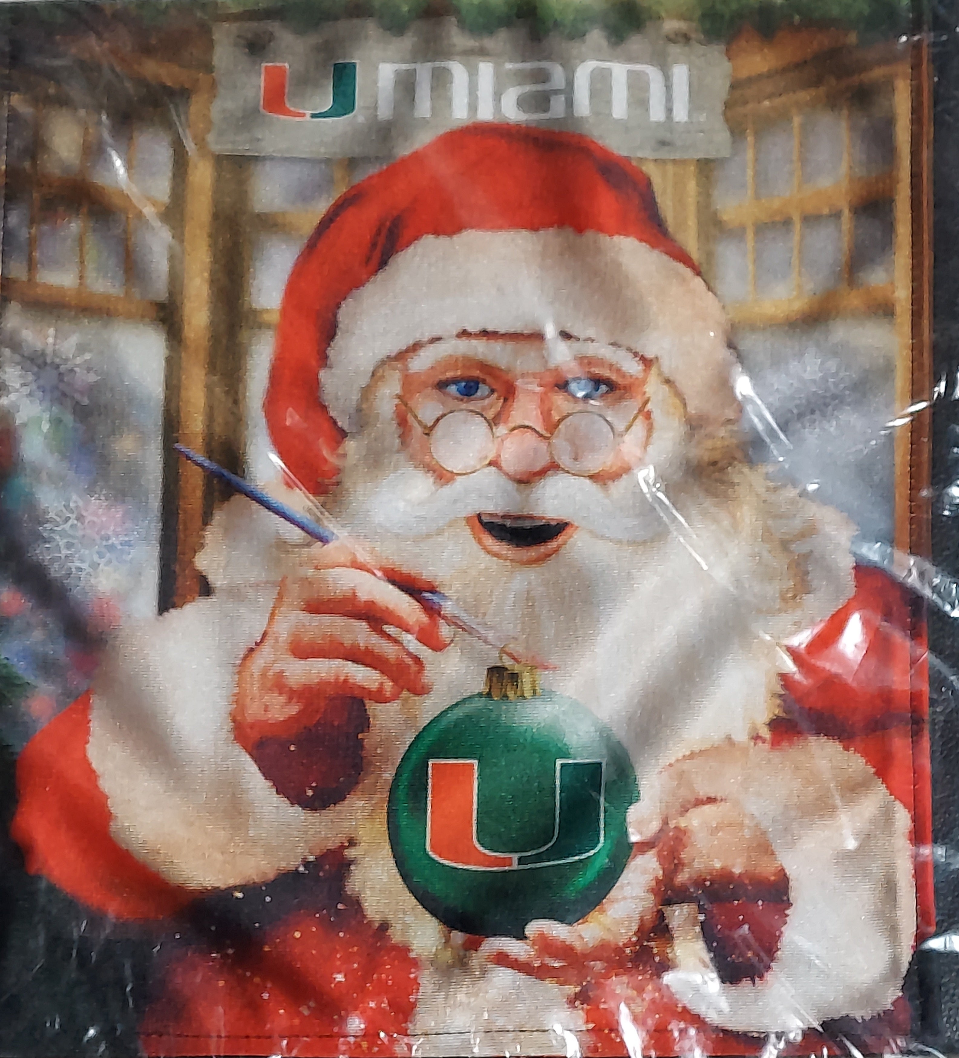 Miami Hurricanes Santa Painting Ornament Garden Flag  11"x16"