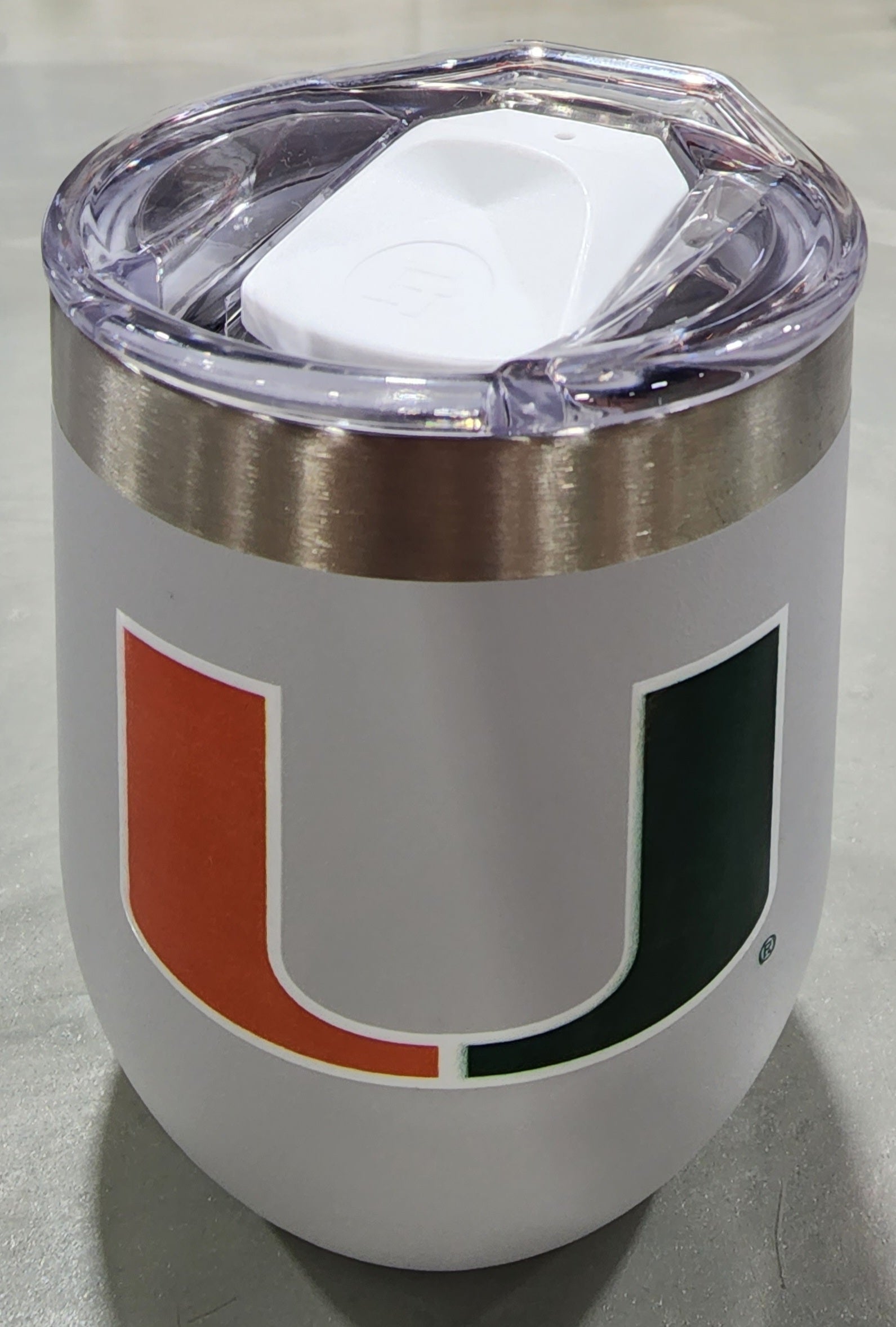 Miami Hurricanes Gametime Sidekicks Stemless Wine 12 oz Tumbler - Light Grey
