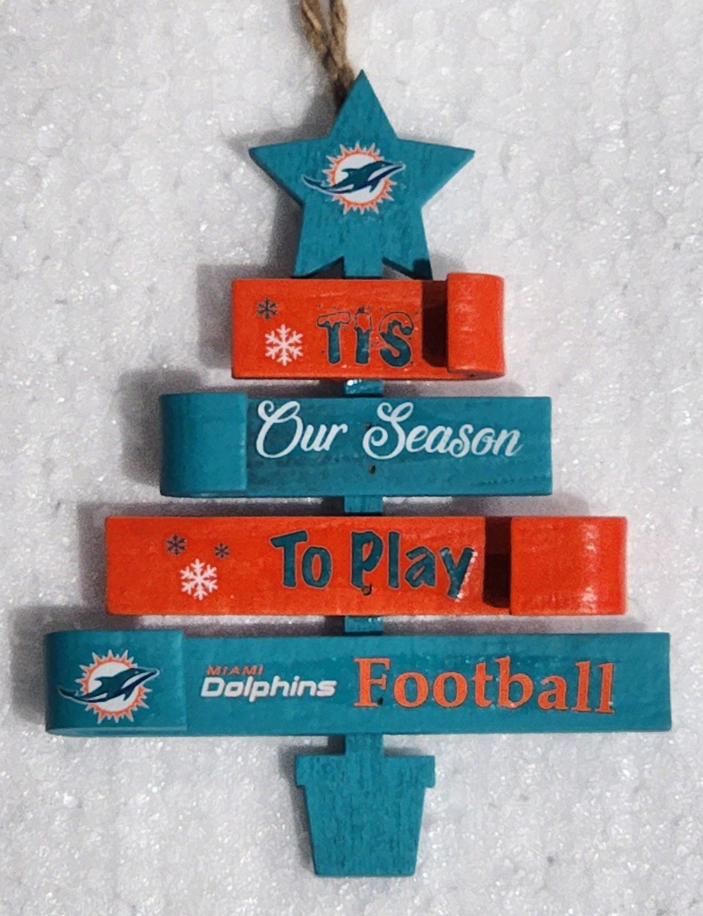 Miami Dolphins Stacked Wooden Tree Ornament