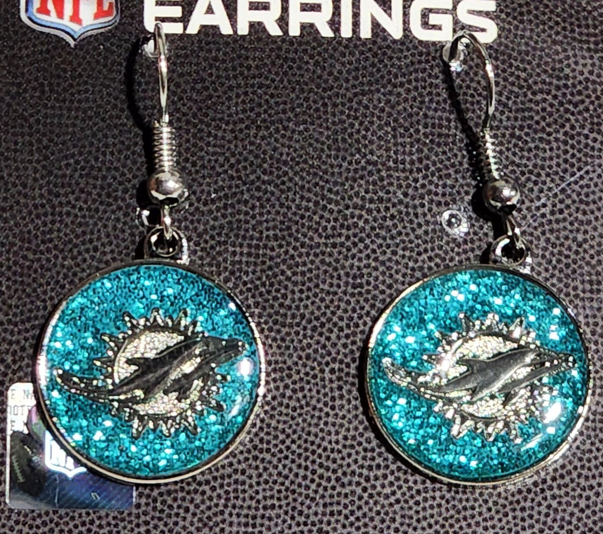 Miami Dolphins Circle Glitter Dangle Earrings