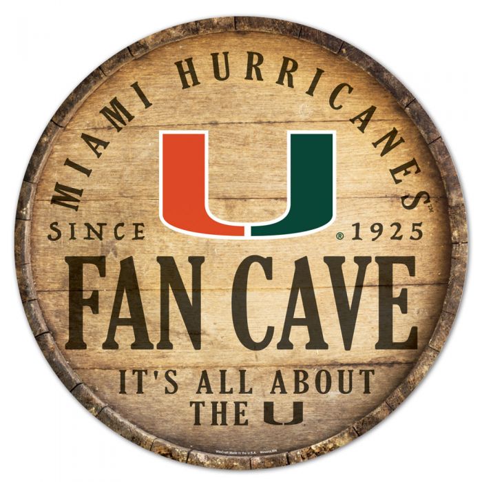 Miami Hurricanes Barrel Top Round Wood Sign - 14"