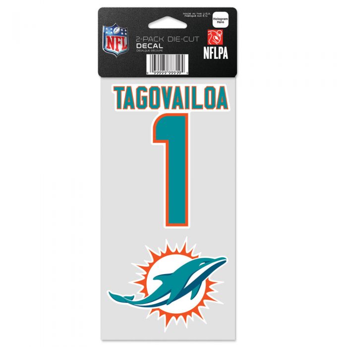 Miami Dolphins Tua Tagovailoa 2 pack Perfect Cut Decal - 4"x4"
