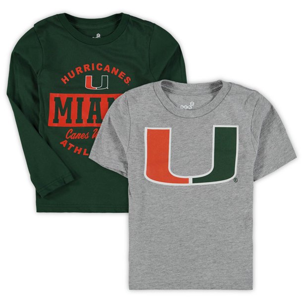 Miami Hurricanes Youth Kids 3 in 1 Combo Pack T-Shirt Set -Green/Grey