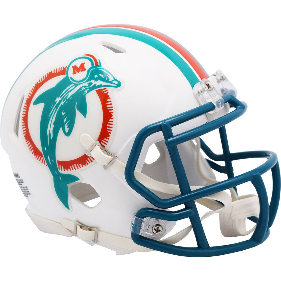 thumbnail image 2 of Miami Dolphins 1972 Throwback Riddell Full Size Replica Football Helmet – Medium 2 of 5