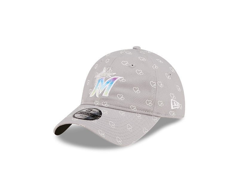 Miami Marlins New Era Youth Hearts 9Twenty Adjustable Hat - Grey