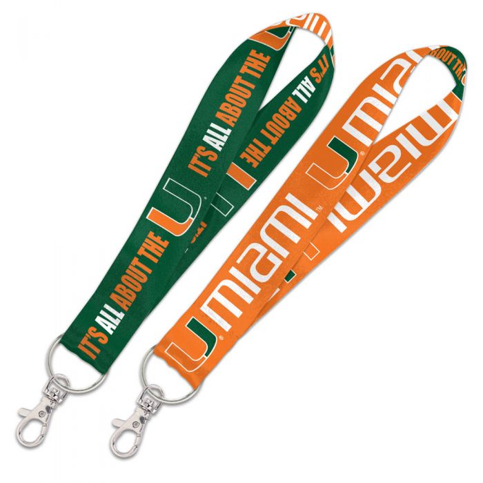 Miami Hurricanes Double Sided Lanyard Key Strap - 1"