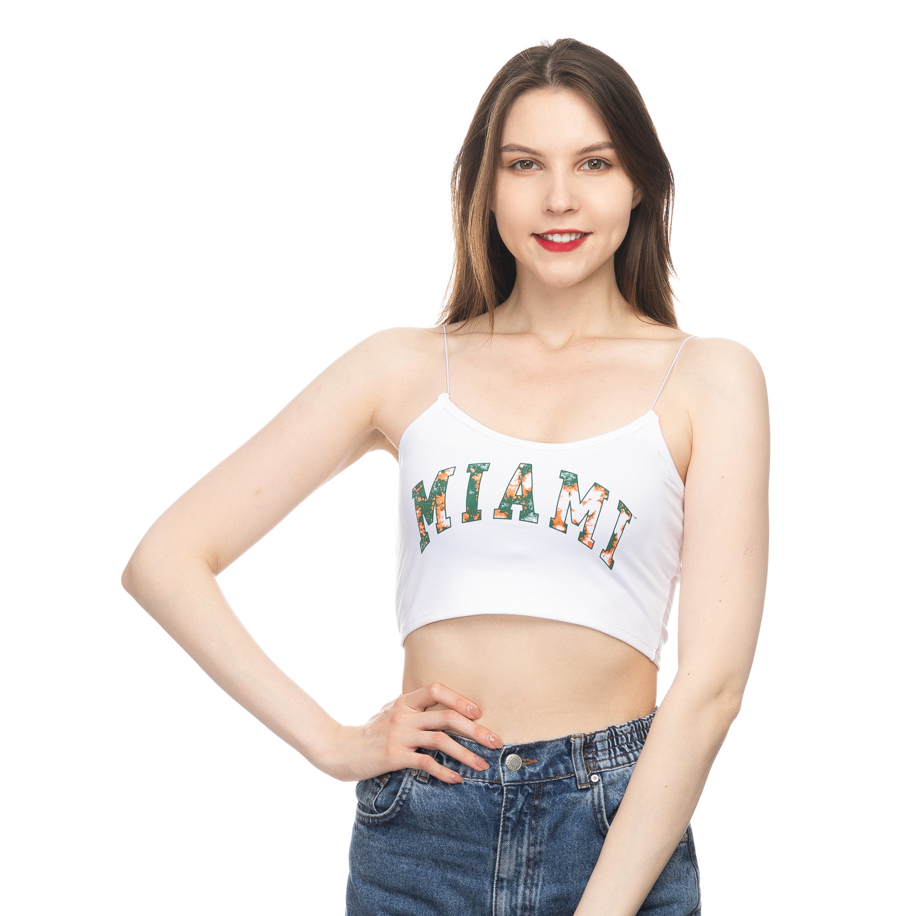 Miami Hurricanes ZooZatz Skinny Strap Crop Tank Top - White