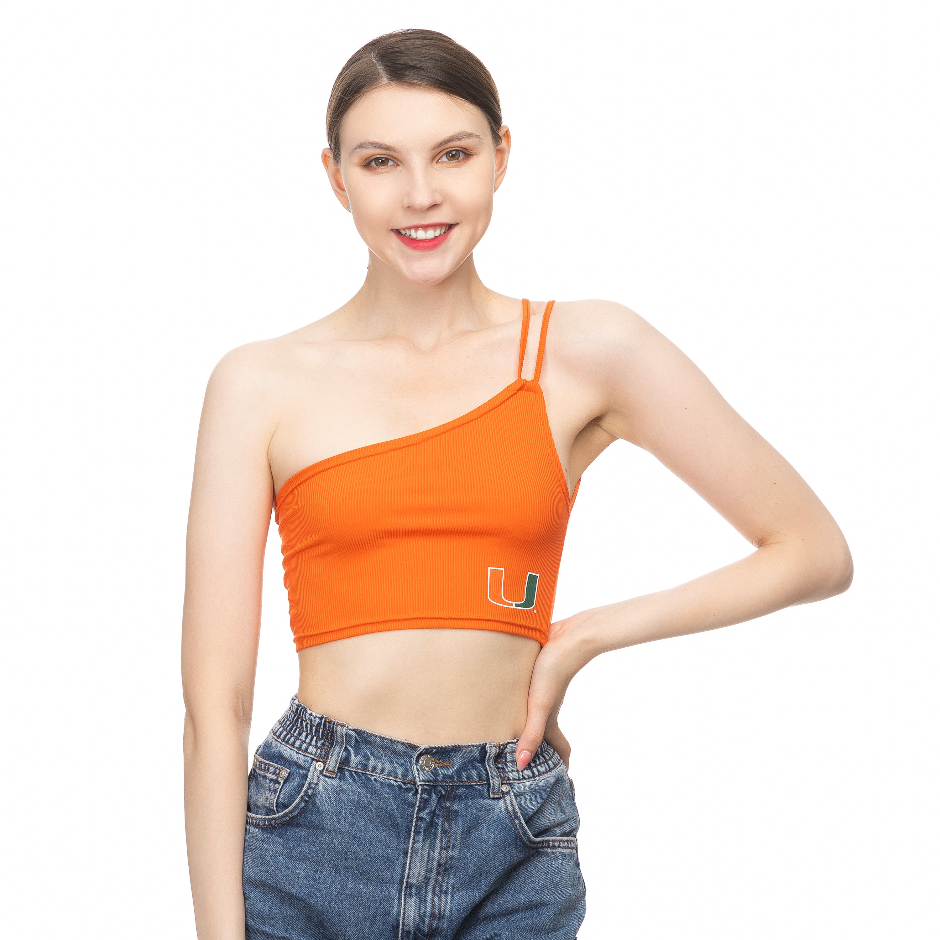 Miami Hurricanes ZooZatz One Shoulder Tank Crop - Orange