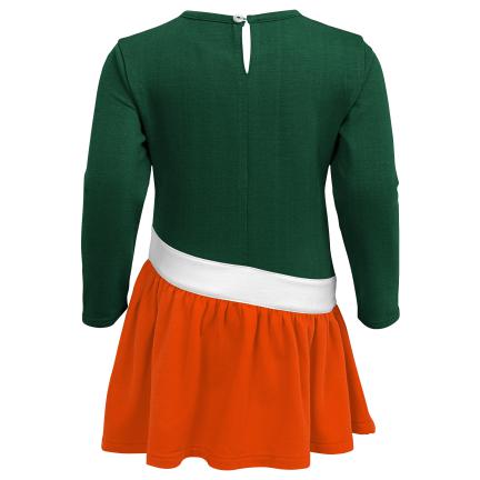 Miami Hurricanes Youth Girls Hearts Long Sleeve Dress - Green/Orange