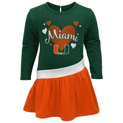 Miami Hurricanes Youth Girls Hearts Long Sleeve Dress - Green/Orange