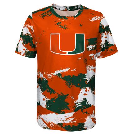 Miami Hurricanes Kids Cross Pattern T-Shirt - Orange/Green/White