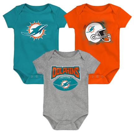 Miami Dolphins Infant & Toddler Game On Creeper Onesie 3 Piece Set