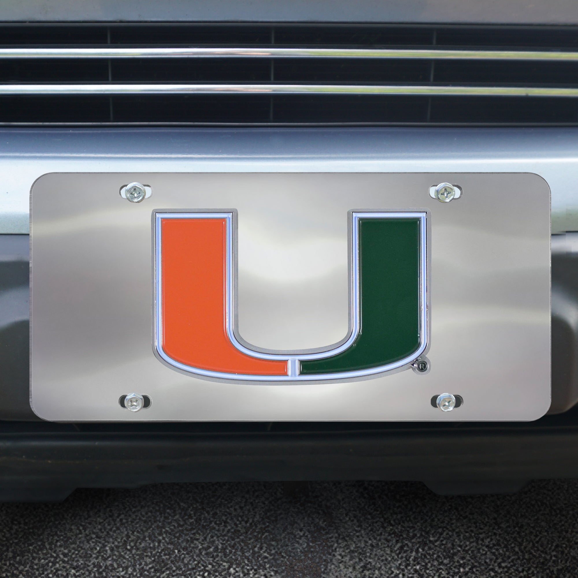 Miami Hurricanes Diecast License Plate Tag 12" x 6" - Chrome